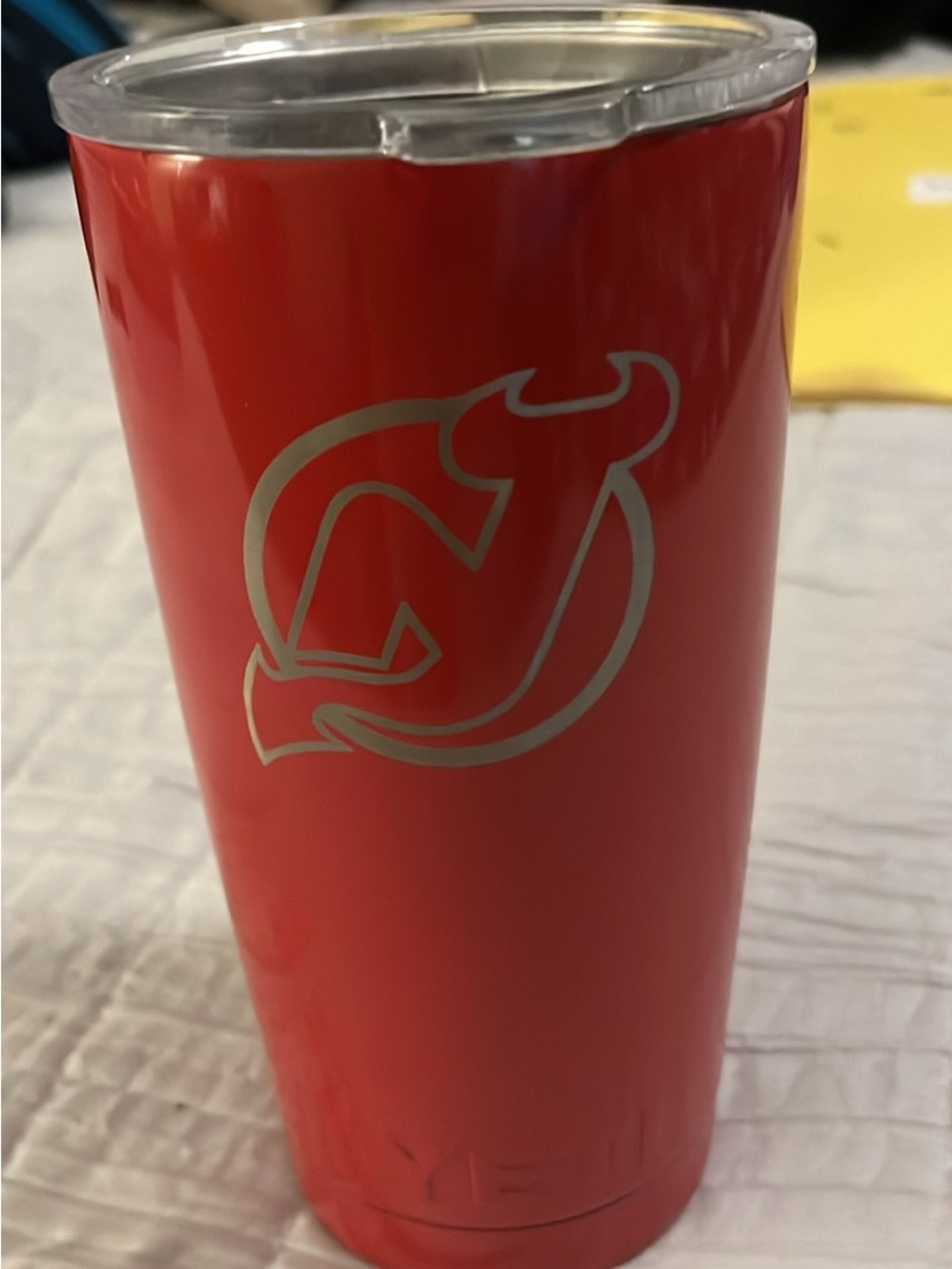 Yeti Red Stainless Steel Tumbler with NJ Devils Logo